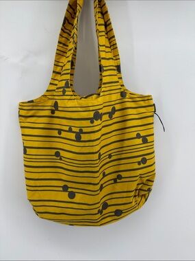 Yellow Striped Canvas Tote Bag with Dot Accent